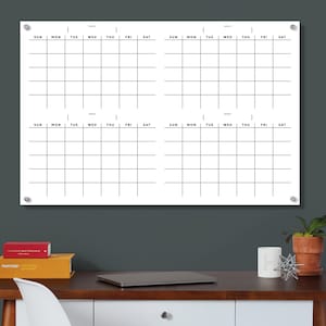 Acryl wandkalender 4 maanden | Premium Lucite-kalender voor droog wissen met afstandhouders | Aangepaste magnetische optie beschikbaar |
