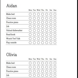 EDITABLE Chore Chart