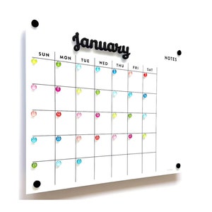 Calendario de pared acrílico magnético con notas laterales / Calendario de pizarra perpetua / Pizarra de borrado en seco Lucite / Números magnéticos se venden por separado