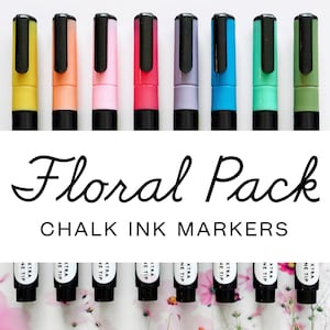 Floral Chalk Ink Marker Set with EXTRA FINE TIP | Clear Acrylic Dry Erase Whiteboard Marker | Best for Repositionable Dry Erase Boards