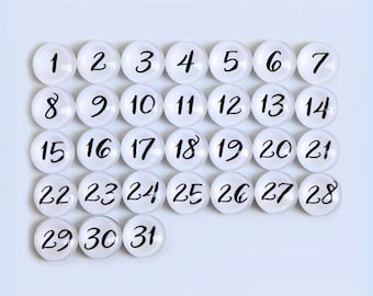Set of 31 Extra Small 15mm White Glass Magnets | Minimalist Calendar Fridge Magnets for Home Organization