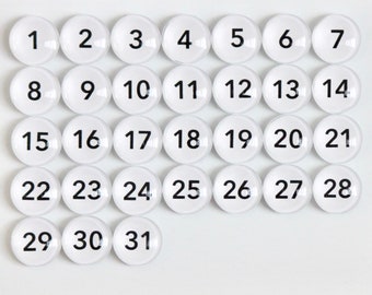 31 White Calendar Number Glass Magnets