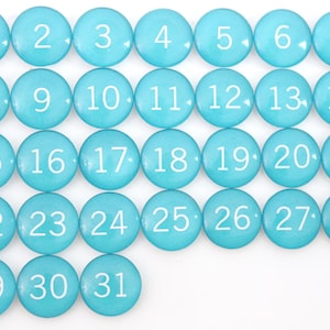 31 Elegant Aqua Blue Calendar Number Glass Magnets | Decorative Magnets | Magnetic Stylish Glass Number | Unique Magnetic Gifts