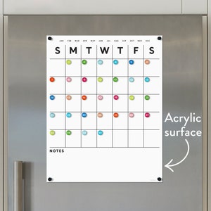Premium Lucite Calendar with Bottom Notes | Dry Erase Acrylic Fridge Calendar | Whiteboard Dry Erase Board |  Acrylic Weekly Planner