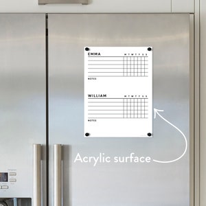 Customizable Acrylic Chore Chart for Kids | 1 or 2 Children | Magnetic Dry Erase Fridge Calendar  | Dry Erase Calendar | Family Organizer