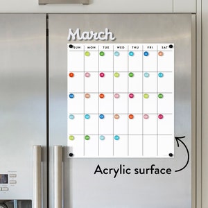 Magnetische droog uitwisbare koelkastkalender | Weekplanner acryl Lucite |  Maandwoorden met neodymiummagneten | Magnetische whiteboardkalender