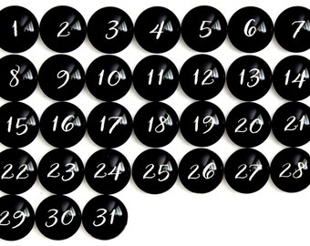 Number magnets  - 31 Black Glass Magnets