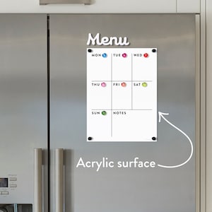 Magnetic Dry Erase Acrylic Menu Board | Acrylic Meal Planner | Weekly Lucite Fridge Calendar | Dry Erase Calendar | Magnetic Whiteboard