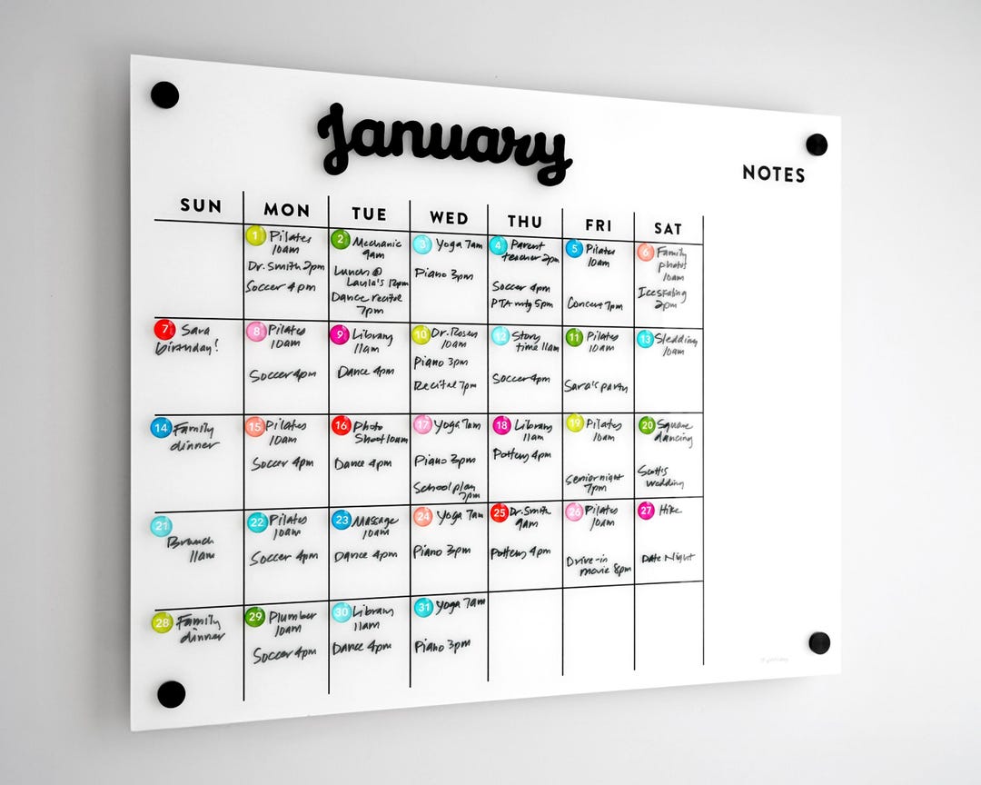 Magnetic Acrylic Wall Calendar With Side Notes | Perpetual Whiteboard ...