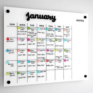 Magnetic Acrylic Wall Calendar with Side Notes | Perpetual Whiteboard Calendar | Lucite Dry Erase Board | Magnet Numbers Sold Separately