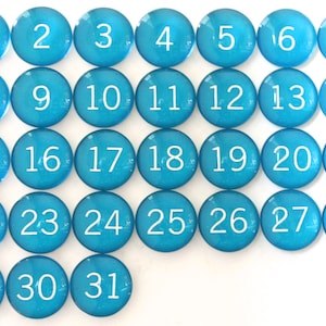 Calendar Number Glass Magnets | 31 Deep Sky Blue | Magnetic Date Markers | Everyday Organizers | Unique Gift Idea