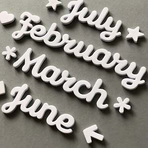 Magnetic Foam Month Words for Calendars | Black or White High-Density Foam | Includes Stars, Hearts, Arrows, Flowers