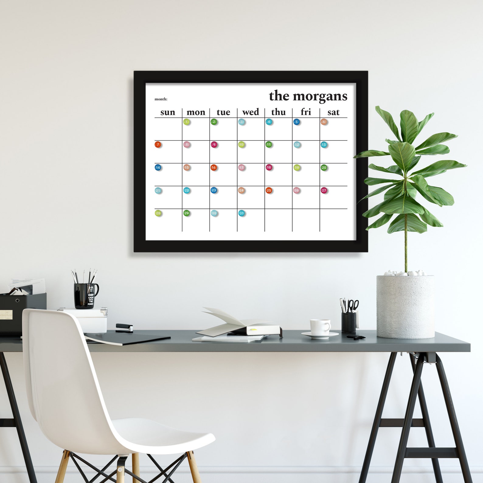 Dry Erase Calendar Framed Whiteboard Calendar Etsy