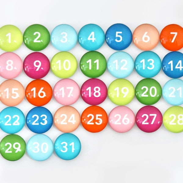 Number magnets - extra small - 31 Multi Colored Glass Magnets