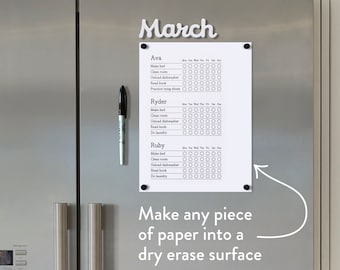 Magnetic Chore Chart cover - it's a magnetic dry erase clear cover for chore charts or other lists!