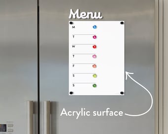 Menu Board  - Planner - Weekly planner - Acrylic fridge calendar - Lucite calendar -  Dry erase calendar - Weekly calendar