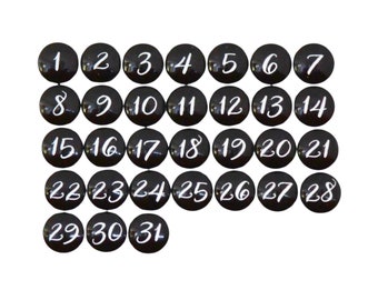 Set of 31 Gorgeous Black Glass Magnets | Extra Small Glass Numbers | Refrigerator Decor | Monthly Magnetic Calendar Numbers | Magnetic Gifts