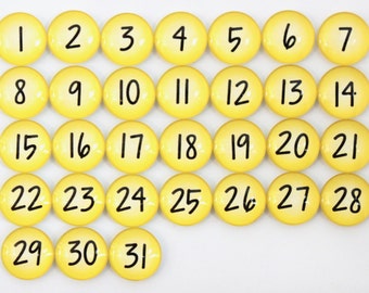 Number magnets  - 31 Yellow Glass Magnets - NEW!