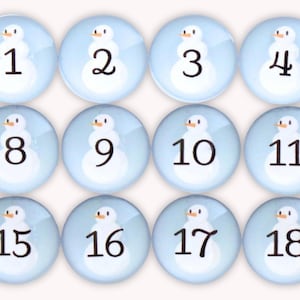 Set of 31 BIGGER Snowmen Number Magnets | Holiday Calendar Magnets | Whiteboard Decor |   Frosty the Snow Person Winter Glass Magnet Set