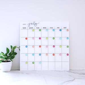 Premium Acrylic Dry Erase Calendar | Acrylic Whiteboard| Lucite Calendar | Magnetic Option | Whiteboard for non-magnetic fridge