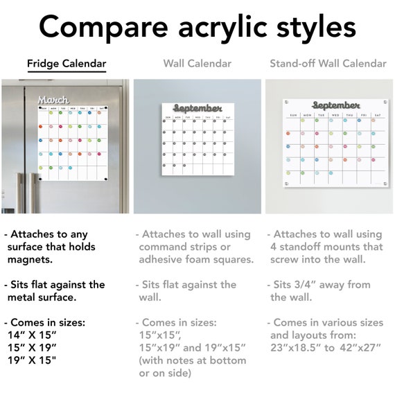 Dry Erase Calendar Fridge Calendar Lucite Calendar - Etsy