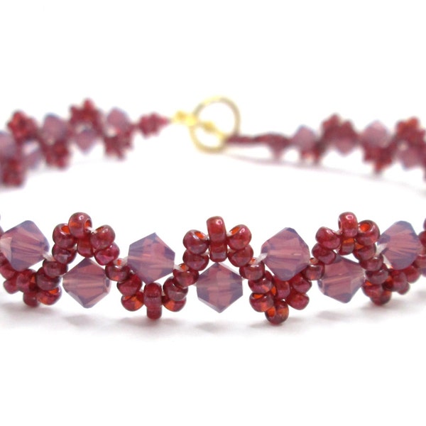 Cyclamen Opal swarovski bracelet, maroon bracelet, bicone bracelet, seed bead bracelet, cranberry bracelet, burgundy bracelet, BR002