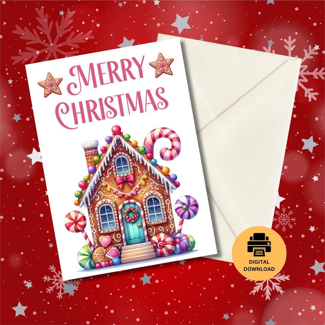 Printable Sweet Gingerbread House Christmas Card, Downloadable Xmas ...