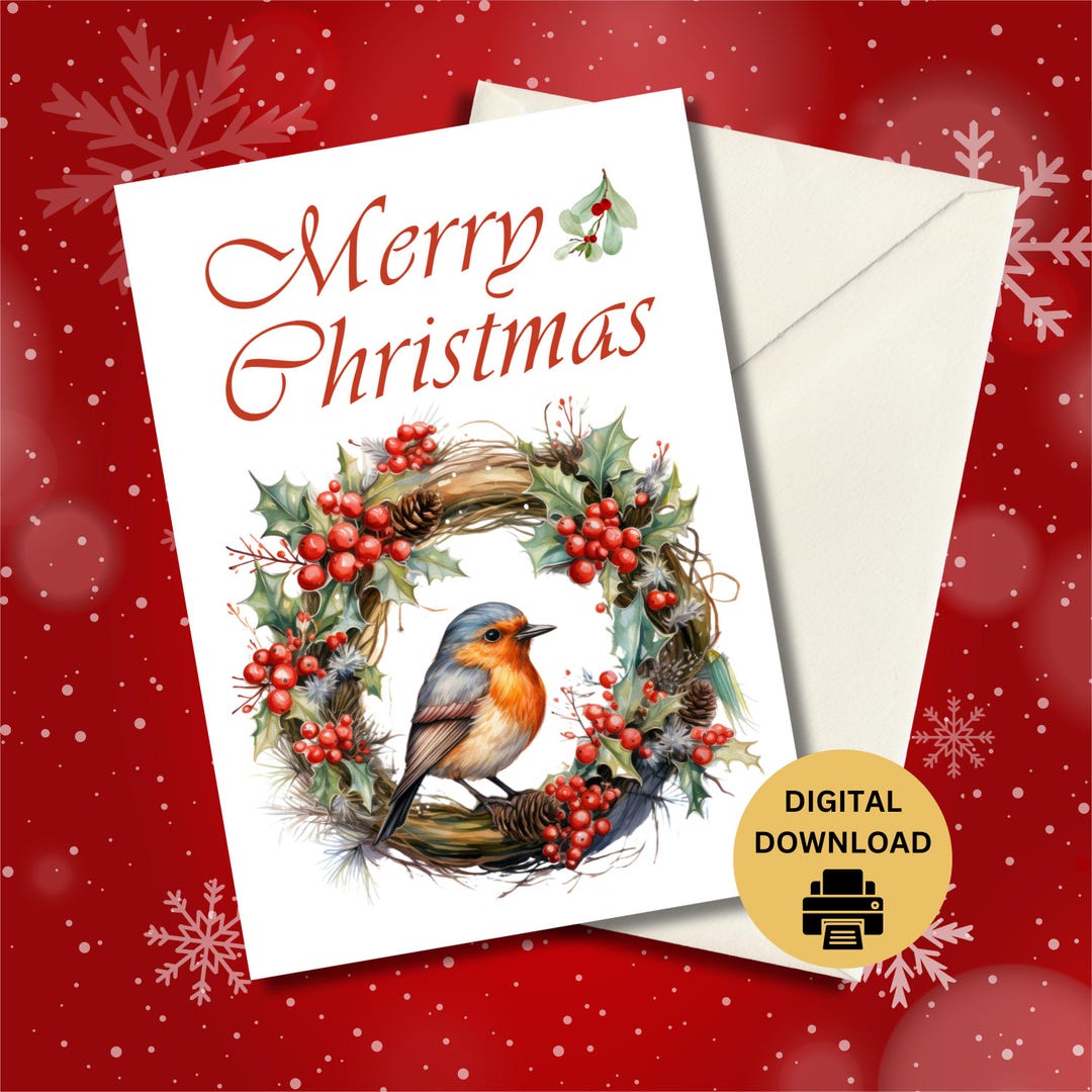 Printable Robin Christmas Card, Downloadable Xmas Greetings Card ...