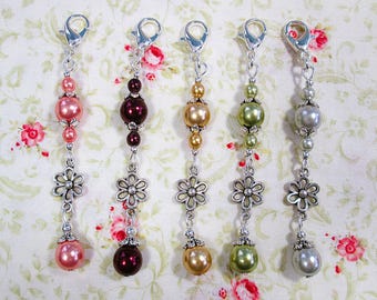 Pearl junk journal charm, clip on beaded dangle for purse or bag