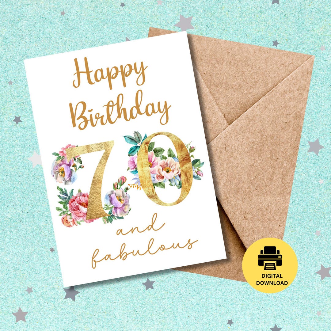Printable 70th Birthday Card, Downloadable Greetings Card, Digital ...