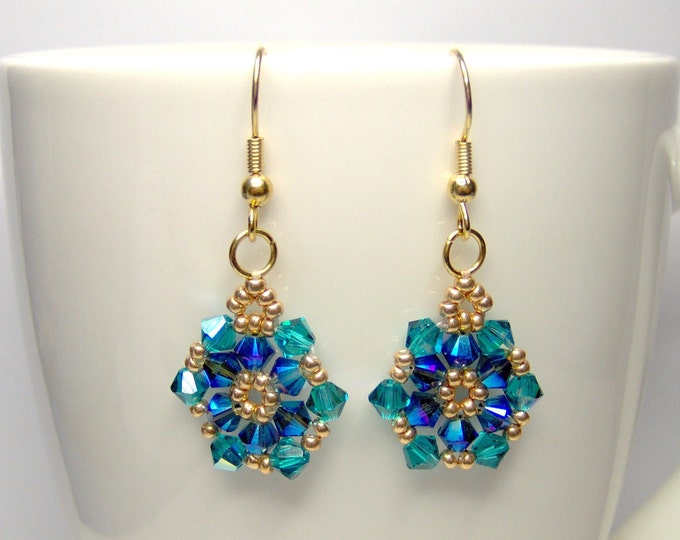 Blue Green Swarovski Crystal Earrings – Crystal Pave Mixed Colour Hoop Earrings