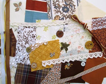 Neutrals Slow Stitch Kit, Fabric Scraps for Junk Journal, Beginner Craft Supplies