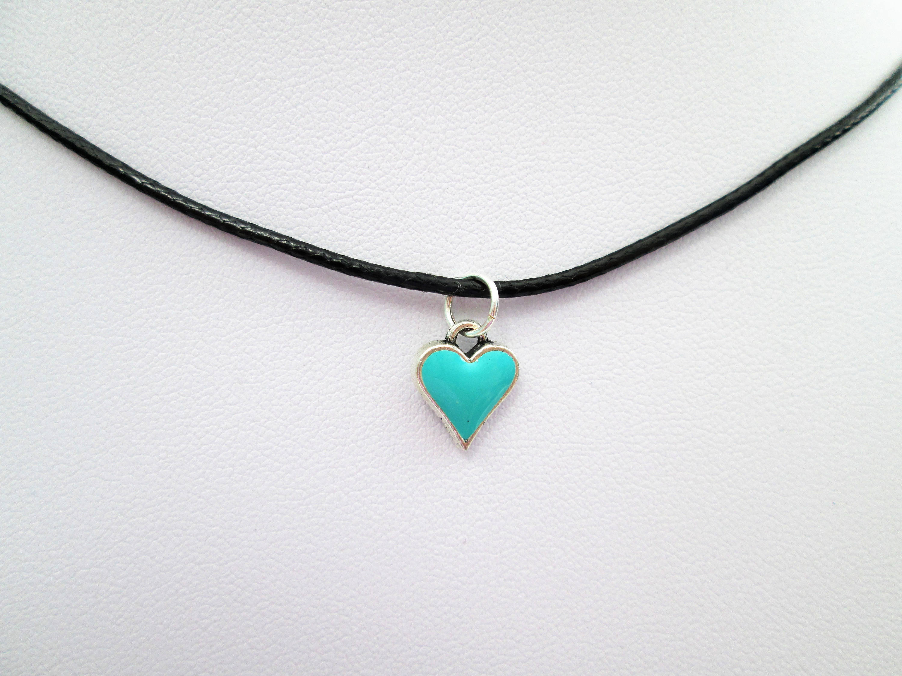 Teal mint green heart black choker charm pendant heart Etsy