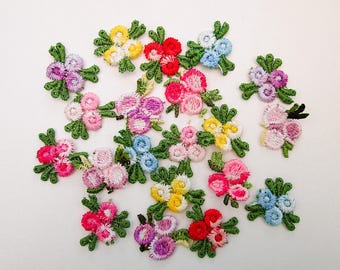 Small embroidered applique flowers for sewing onto fabric, clothes etc, pack of 20