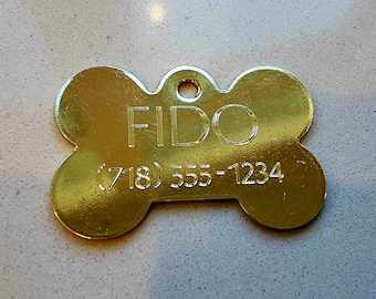 BRASS BONE Pet TAG Id For Dog Collar Name Engraved Plate Large (4 cm)