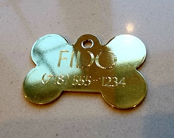 BRASS BONE Pet TAG Id For Dog Collar Name Engraved Plate Small (2.5cm)