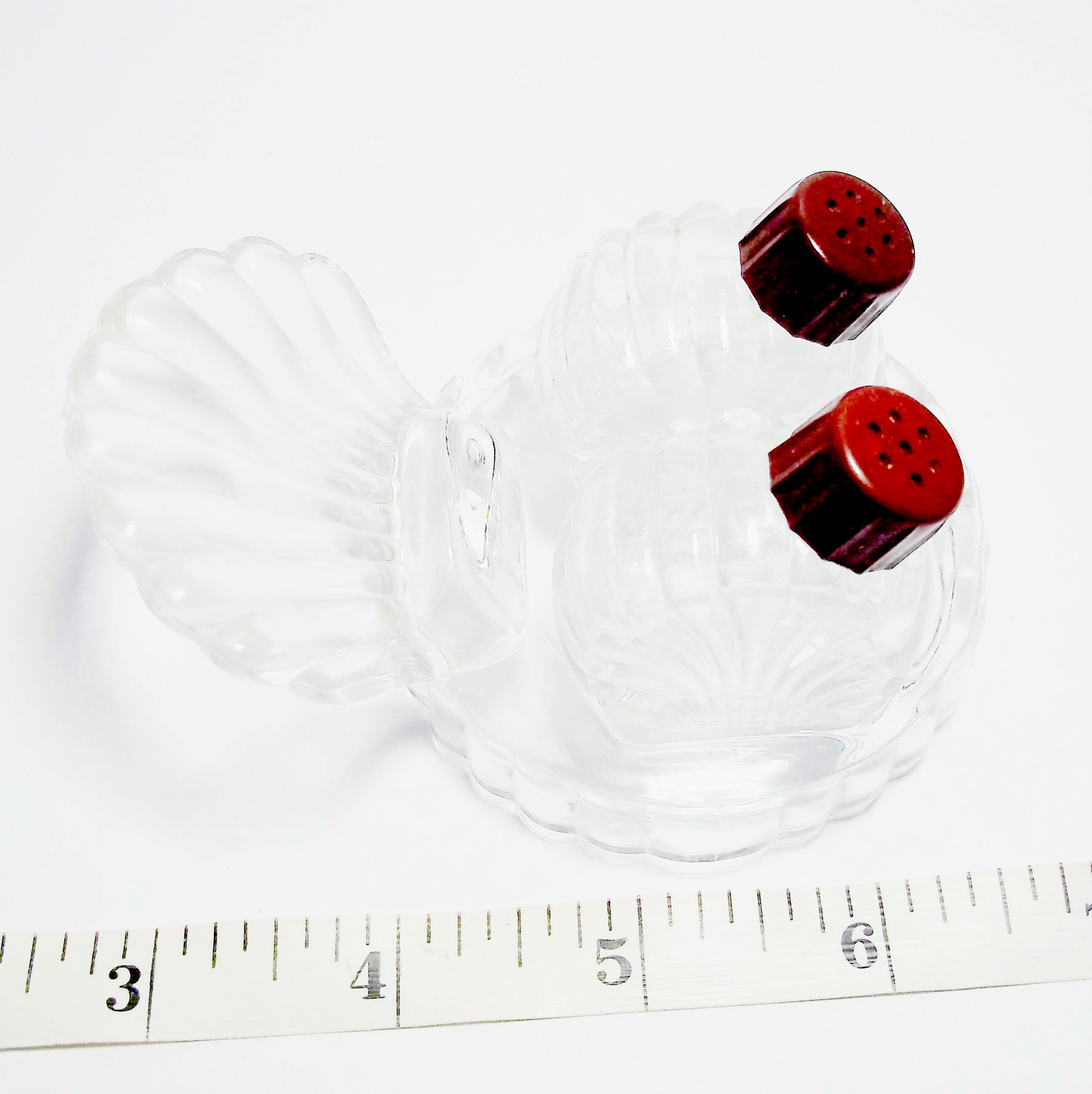 Vintage Glass Salt and Pepper Shakers in Clam Shell Holder Etsy