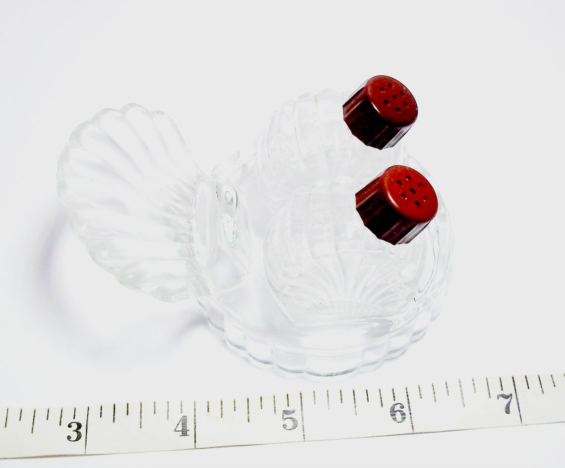 Vintage Glass Salt and Pepper Shakers in Clam Shell Holder Etsy