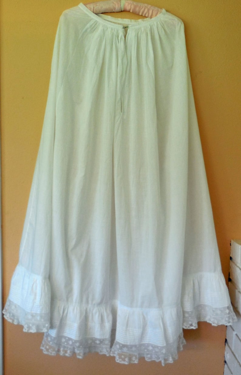 Antique White Full Length Cotton Petticoat Slip with Lace Etsy