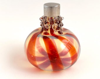 MURANO PERFUME BOTTLE, Peppermint Swirl, Essential Ol Jar, Handblown Glass, Vintage Vanity Decor
