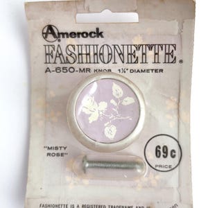 VINTAGE ROSE KNOBS, Set of 2, Ceramic Flower, Drawer Cabinet Pulls, Romantic Hardware, Pale Lavender, New Old Stock,