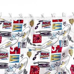 VINTAGE CAFE CURTAINS, Rock & Roll Fabric, 1960s Records, Set of 6, Cotton Unlined, 36" x 29" Handmade, 60's Swing Vibe