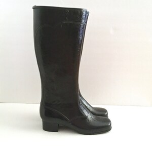 RUBBER GOGO BOOTS, Go-Go Boots, Black, 1960s, Vintage Boot, Square Toe, Size 6-1/2, Zip Up