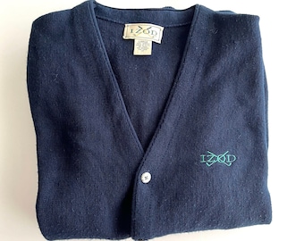 GRANDAD CARDIGAN SWEATER, Vintage Izod, Navy Blue Size Large, Country Club Style, Golf Attire,