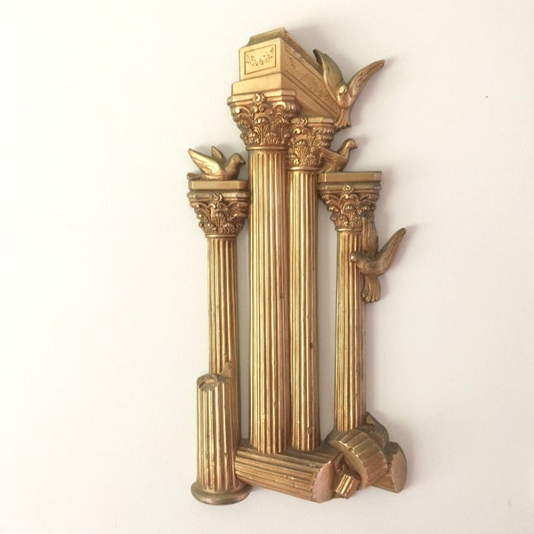 Greece Italy Wall Decor, GOLD FLUTED COLUMNS, Ornate Vintage Burwood, Large Wall Hanging, Italian Mid Century, Sopranos Kitsch