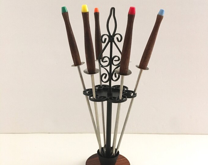 FONDUE Fork Stand Rosewood Handle Saber Skewers CURLY Etsy
