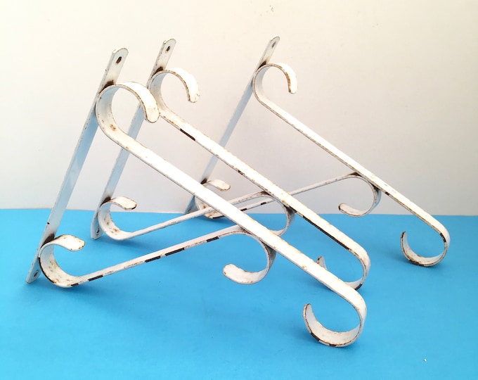 Vintage PLANT HANGERS, Chippy Garden HOOKS, Set of 3, Metal Brackets