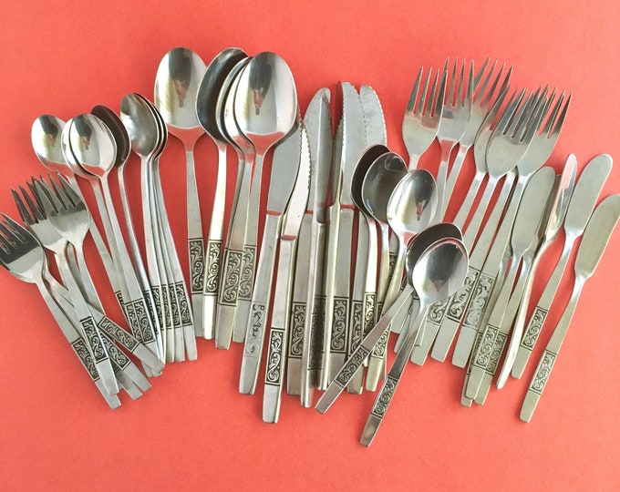 MID CENTURY FLATWARE, Scroll Silverware, Stainless Steel Holland, Amefa