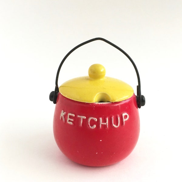 Ketchup Jar, Kitsch BBQ, Picnic Serveware, Vintage Ceramic, Condiment Jars