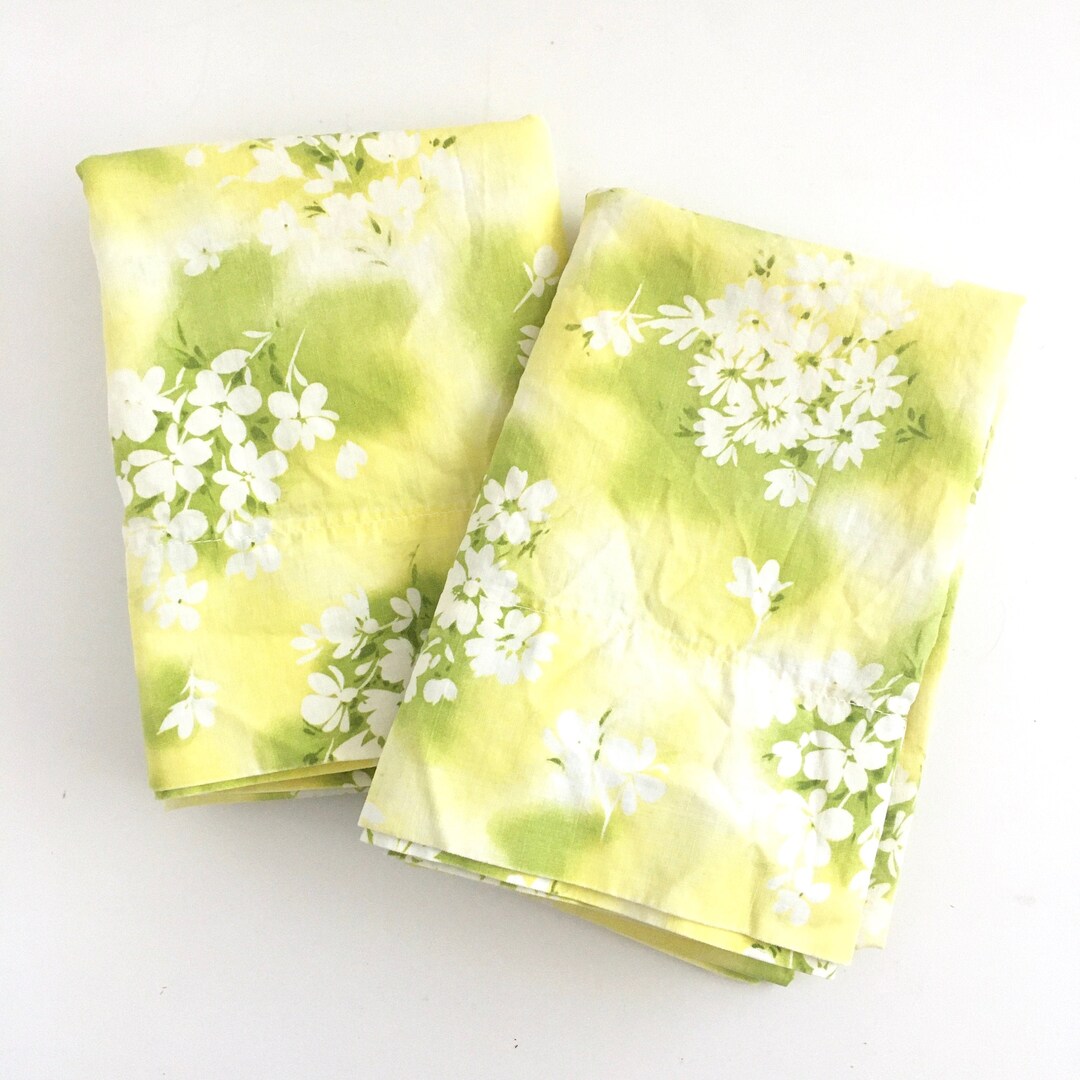 Vintage PILLOWCASES YELLOW FLORAL Cotton Standard Size Etsy